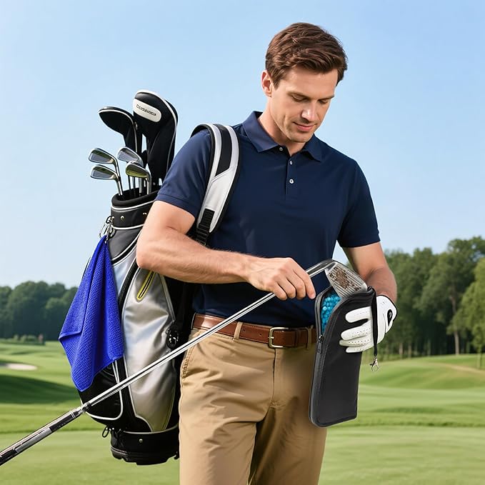 Golf Club and Golf Boll Cleaner Bag, Golf Ball Cleaner Pouch with 1 Pack Golf Ball Towel, Waterproof Outside, Clean Inside – Liner Technology, Machine Washable