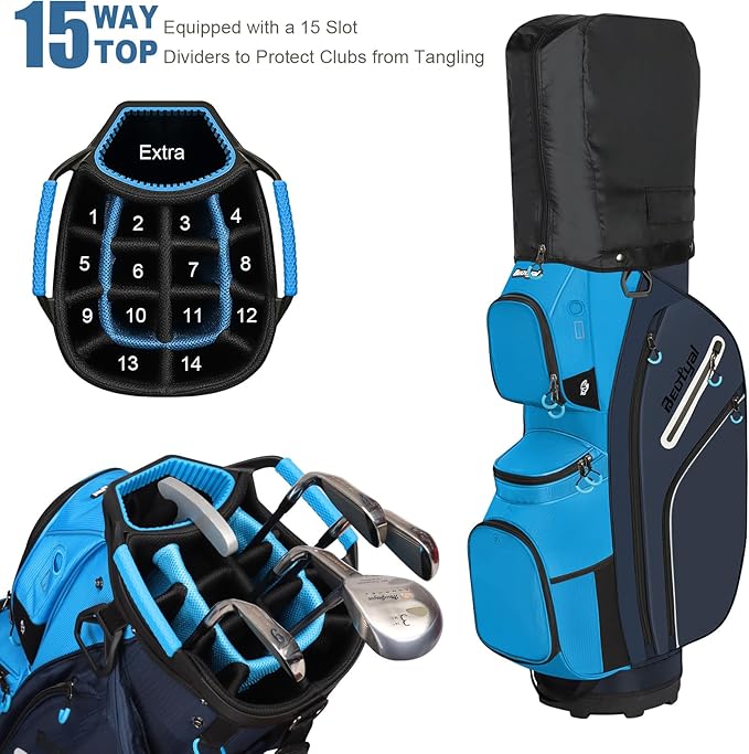 Golf Cart Bag 15 Way Organizer Divider Top Golf Club Cart Bag for Men Women with Cooler, Handles and Rain Cover