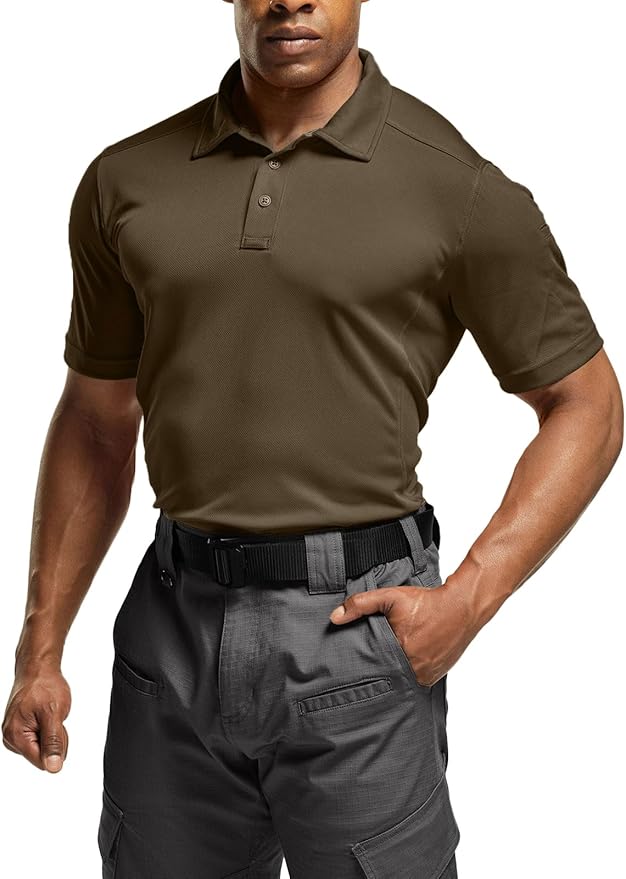 CQR Men's Polo Shirts, Tactical Short Sleeve Golf Performance Shirts, Lightweight Dry Fit UPF 50+ Pique
