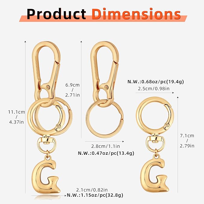 Gold Bubble Heart, Cherry, Bow & More Designs Letter Initial Keychain Bag Charms – Cute Purse Charms for Handbags