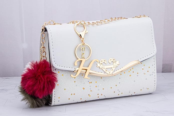 Cute Stainless Steel Gold Initial Letter Keychain for Women Girl, Charms for Key Handbag Backpack Bag, Personalized Gift