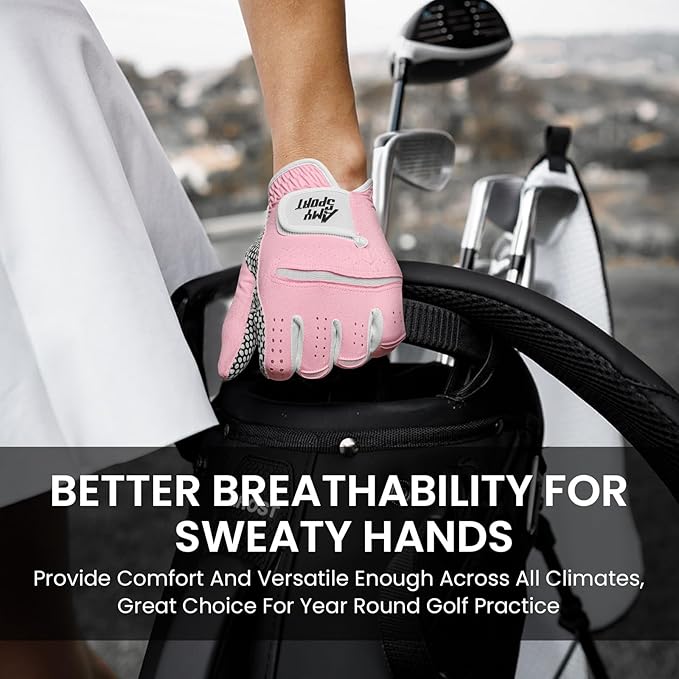 Amy Sport Golf Gloves Women's Upgrade Rain Grip Left Hand Weathersof Value 2 Pack, Right Handed Golfer Hot Wet All Weather Glove for Women Girls Ladies, Fit Size Small Medium Large