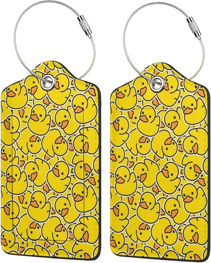 TSA Approved Luggage Tags for Suitcases Cartoon Rubber Ducky 2 Pack Funny Leather Carnival Cruise Airport Cute Travel Name Tags Golf Bag tag Ships Essentials Privacy Cover ID Label for Women Men