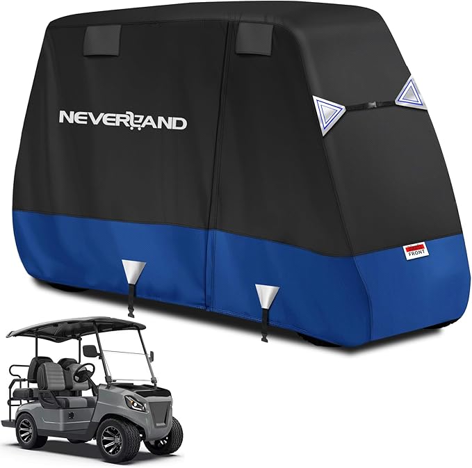 NEVERLAND Golf Cart Cover 4 Passenger - Heavy Duty 600D Golf Cart Covers, Waterproof Club Car Golf Cart Cover with Side Zipper Doors Compatible with EZGO Yamaha Club Car 4 Seat (Up to 115 Inch)
