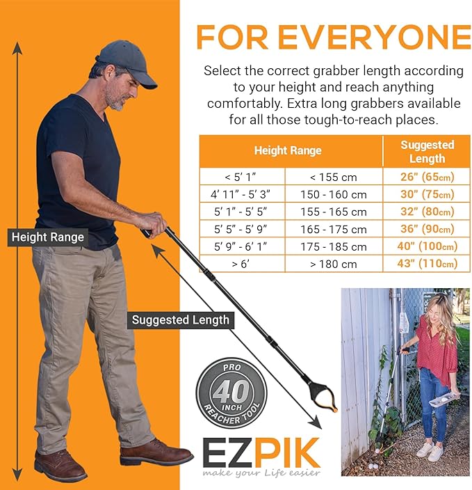 EZPIK Pro 40" Extended Grabber Reacher Tool for Elderly, Trash Hand Grabber Pickup Sticks for Seniors, Foldable Gripper Claw Pickup Tool, Hand Extension Magnetic Folding Tongs
