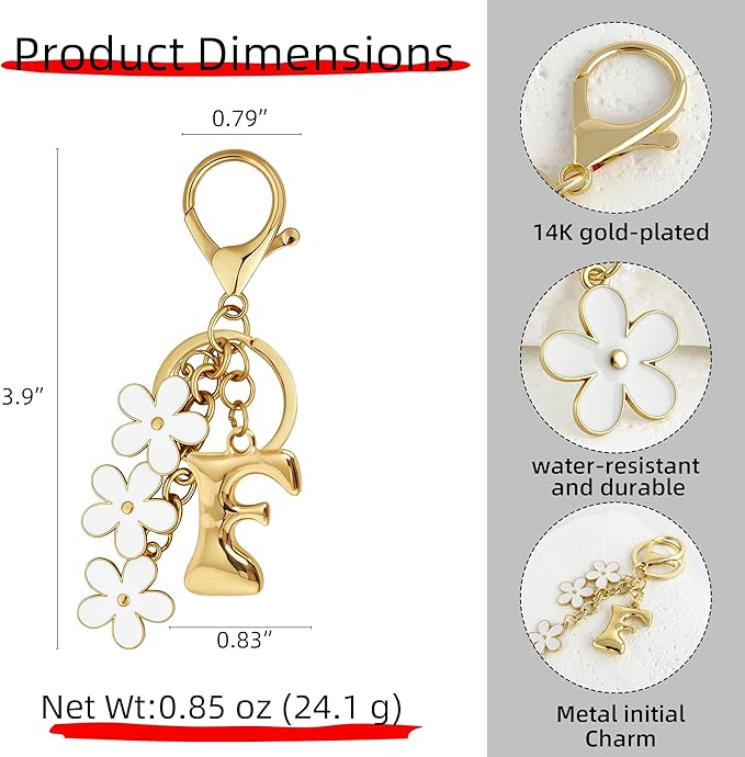 Gold Bubble Heart, Cherry, Bow & More Designs Letter Initial Keychain Bag Charms – Cute Purse Charms for Handbags