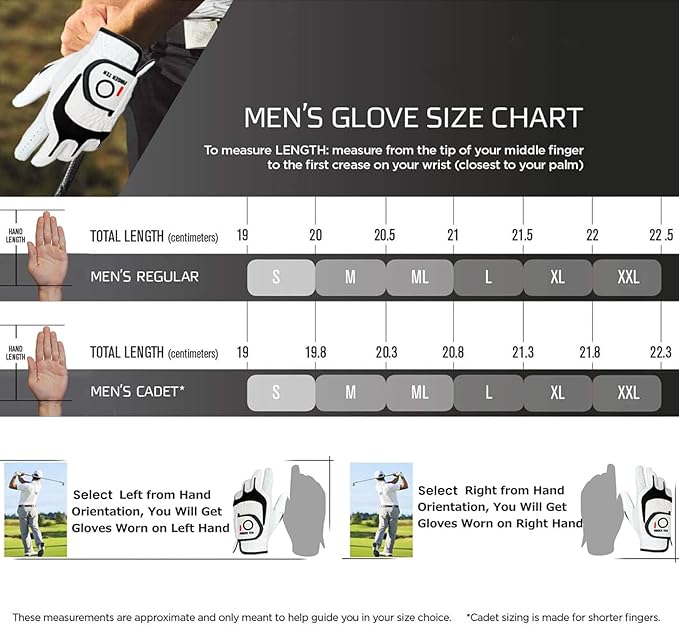 FINGER TEN Premium Cabretta Leather Golf Gloves Men 3 Pack for Right Left Handed Golfer, Comfortable Glove with All Weather Grip for Left Right Hand Size S M ML L XL