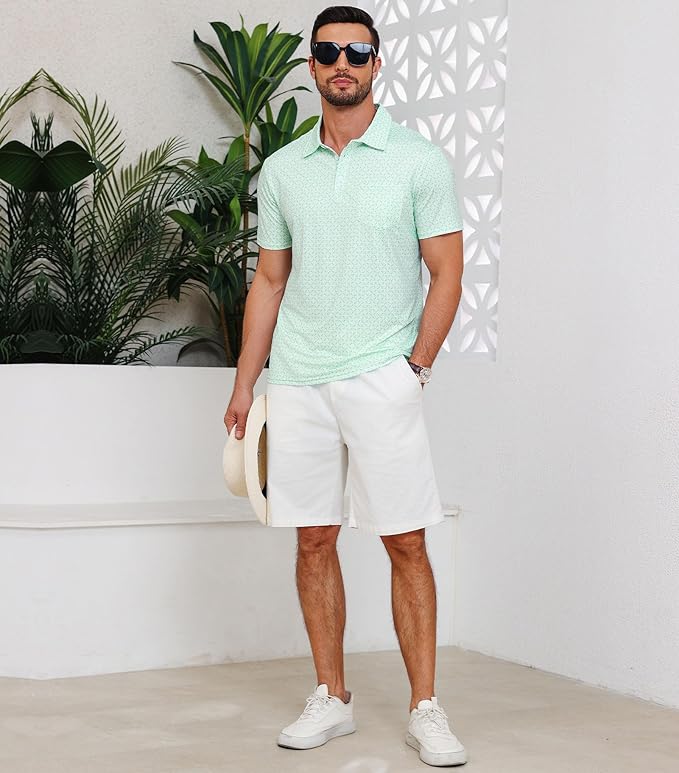 Lexiart Mens Golf Shirt Short Sleeve Dry Fit Print Moisture Wicking Performance Patterns Collared Polo Shirt with Pocket