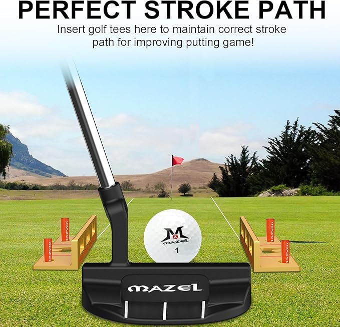 MAZEL Golf Alignment Putting Training Aids - Golf Putting Path Tool for Consistency & Accuracy - Include Putting Gates,Ring & Golf Tees