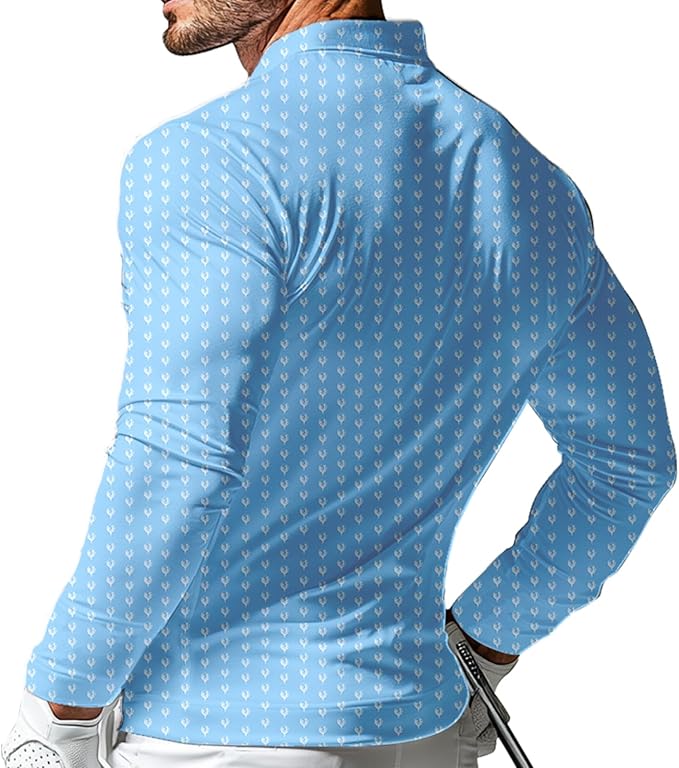 Men's Long Sleeve Golf Shirt Quick Dry 3 Button Work Fishing Outdoor Casual Collar Shirt