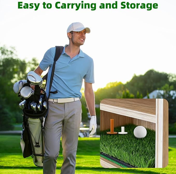 Golf Practice Mat Golf Hitting Mat for Swing, Putting & Chipping | Portable Golf Training Mat Indoor/Outdoor, Dual-Turf/Tri-Turf Golf Mat with 8 Tees