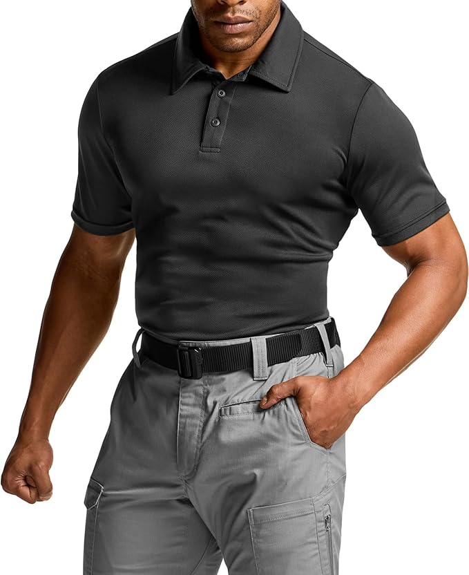 CQR Men's Polo Shirts, Tactical Short Sleeve Golf Performance Shirts, Lightweight Dry Fit UPF 50+ Pique