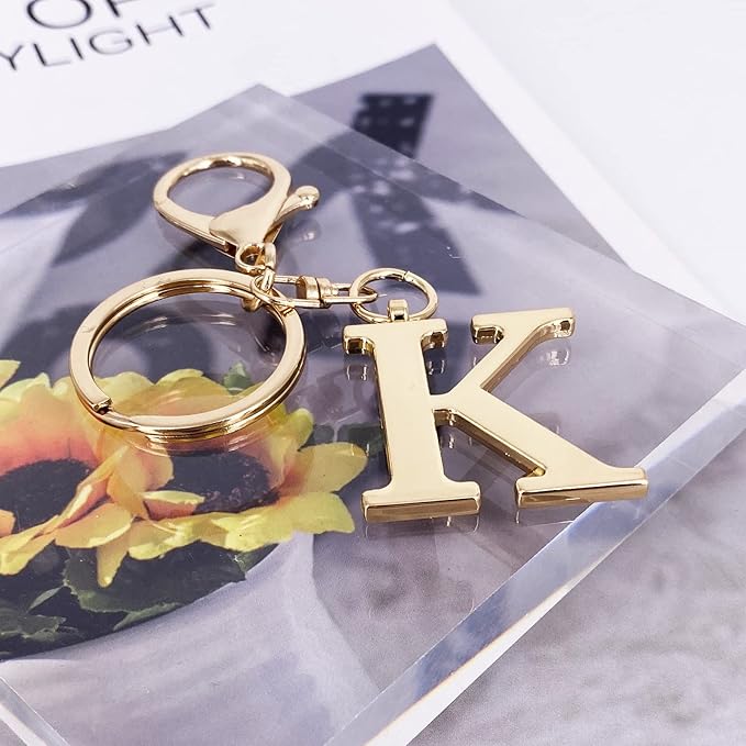 LAXPICOL Gold Letter A-Z Keychain for Women Bag Charms Purse Charms For Handbags Metal Alphabet Initial Letter Keychain