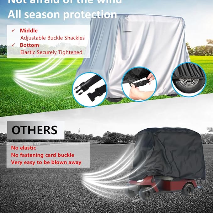 2/4 Passenger Golf Cart Cover for Yamaha EZGO Club Car, 420T Waterproof Polyester with Silver Coating,Waterproof,Dustproof,Windproof,Sunproof，All-Weather Protection (95-48-73-sliver)