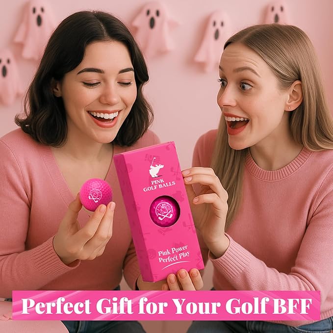 Ghost Pink Funny Golf Balls for Women – Shocked Emoji Face, High-Visibility Pink, Sleeve of 3 Novelty Practice Balls, Cute Golf Gift for Her, Ladies & Girls
