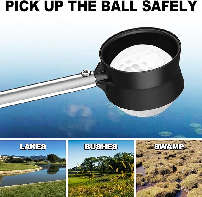 JKL 9Ft/12Ft Golf Ball Retriever for Water Telescopic, Stainless Steel Shaft, High Durability Double-Sided Ball Picker Upper Grabber, Golf Gifts for Golfers