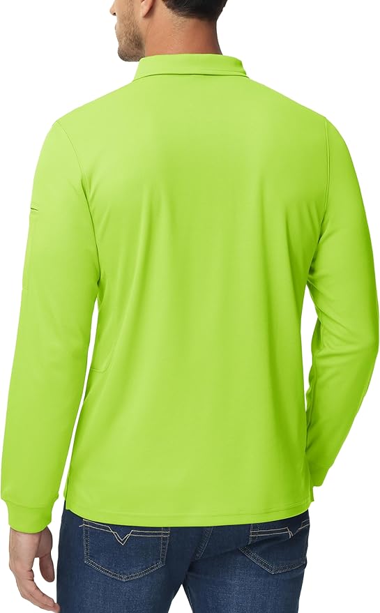 MAGCOMSEN Men's Polo Shirts 3 Button Quick Dry Performance Long Sleeve Tactical Shirts Pique Jersey Golf Shirt