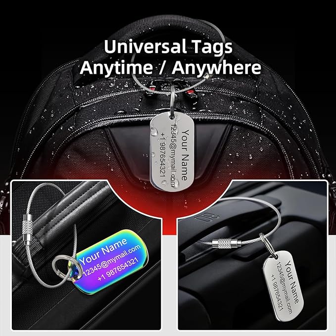 Personalized Luggage Tags for Suitcases and Backpacks - Stainless Steel Metal Custom Travel Bag Name Tags for Kids, Women, Luggage, Baggage, Airplane, Golf - Travel Essentials Label (2"x1.1")