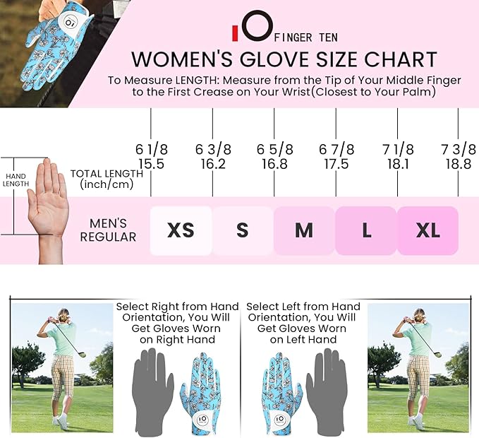 FINGER TEN Stylish Golf Gloves Women with Ball Marker 1 Pack for Left or Right Hand, Breathable Glove with Fashion Patterns for Ladies Right Left Handed Golfer
