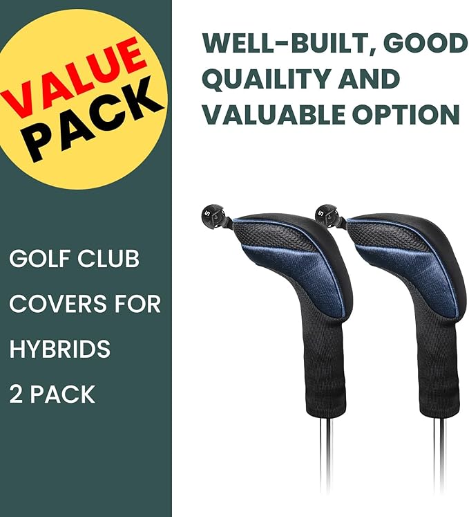 FINGER TEN Golf Club Head Covers for Hybrids Long Headcover Interchangeable Accessories for Ultimate Club Protection