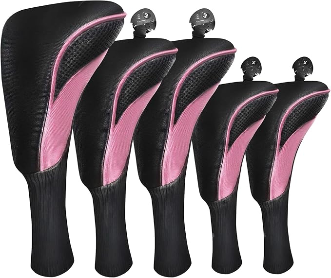 FINGER TEN Golf Club Head Covers for Woods Driver Fairway Hybrid Value 3/5 Pack, Long Headcover Interchangeable Accessories for Ultimate Club Protection