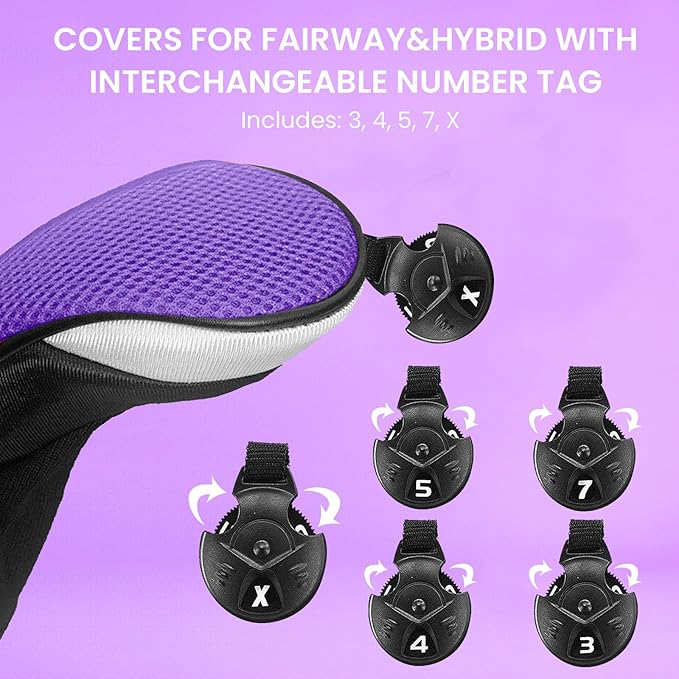 FINGER TEN Golf Club Head Covers Woods Driver Fairway Hybrid 3/4/5 Set, Headcovers Men 1 3 5 7 X Interchangeable Number Tag, Fit All Wood Clubs