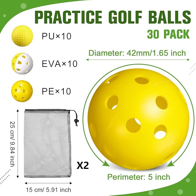 30 Pack Practice Golf Balls 42mm Rubber EVA Plastic Golf Training Ball High Visibility for Easy Tracking, Limited Flight, Hollow Airflow for Home Backyard Indoor or Outdoor