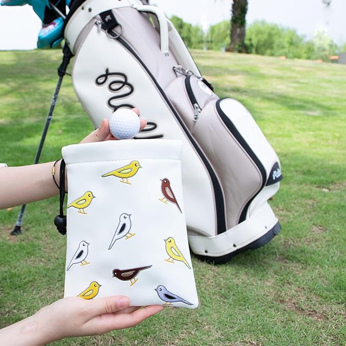 Golf Valuables Pouch, Leather Golf Tee Pouch with Drawstring Closure Golf Ball Tee Handbag Portable Golf Accessories