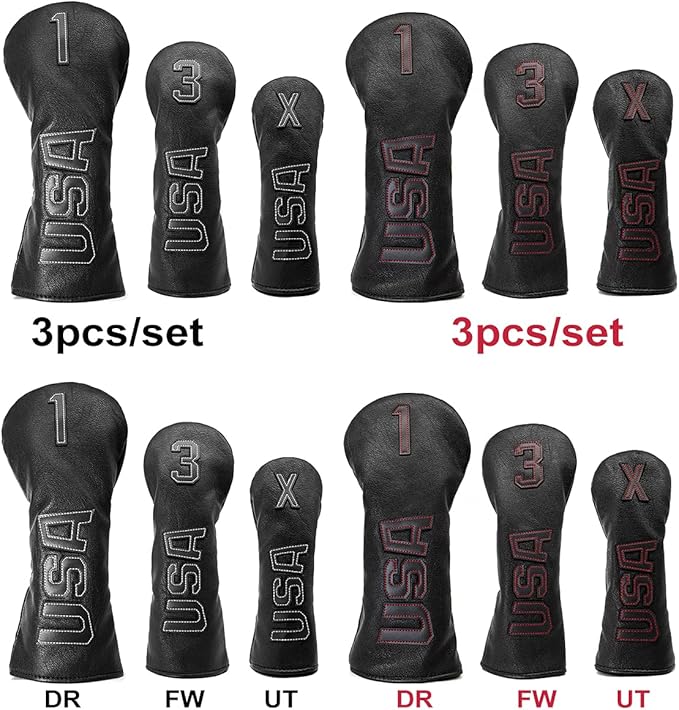 Golf Club Head Covers,USA Golf Driver Headcover Fariway Wood Covers Hybrid Head Covers 3 Wood Headcover Leather Golf Headcover with Number Tag for All Brand