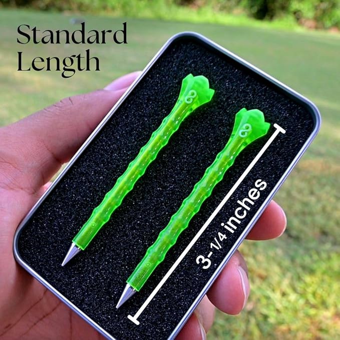 AIRGLO Forever Tee Premium Metal Unbreakable Golf Tees (2 Pack), Extended Metal Tip, Golf Club Groove Cleaner, Golf Divot Tool, Durable Transparent Plastic Golf Tees