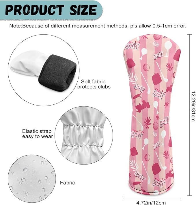 Golf Club Head Covers for Club Protective, Waterproof PU Leather Driver Fairway Wood Hybrid Head Cover