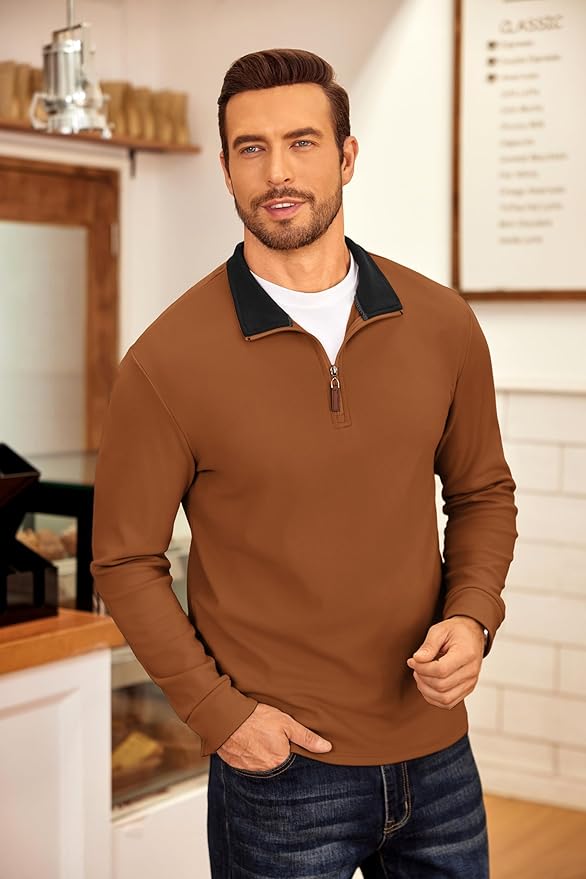 COOFANDY Men's Fleece Quarter Zip Pullover Long Sleeve Mock Neck Sweatshirt