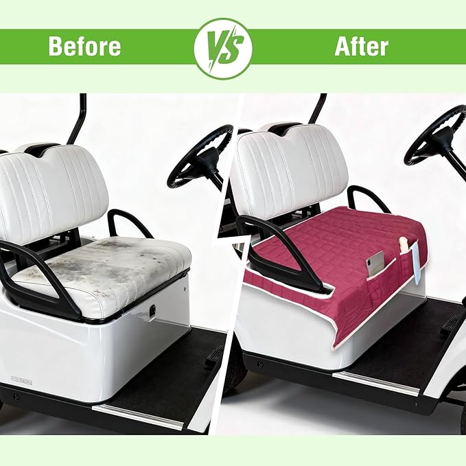 Golf Cart Seat Cover, Universal Bench Seat Cover with Storage Pockets, Non-Slip Seat Protector for Golf Cart, Fits EZGO Club Car Yamaha, Easy Install