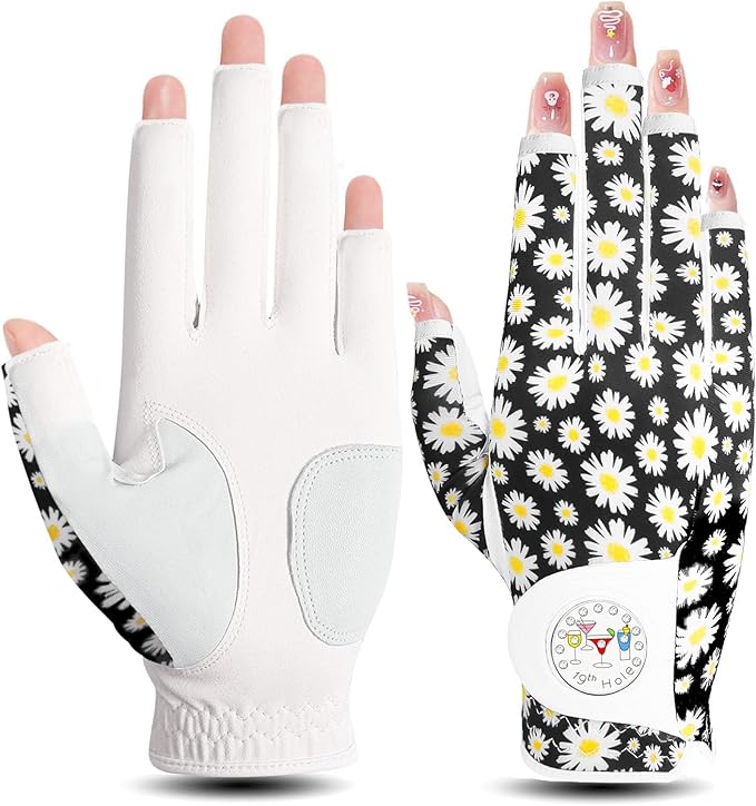 FINGER TEN Stylish Golf Gloves Women with Ball Marker 1 Pack for Left or Right Hand, Breathable Glove with Fashion Patterns for Ladies Right Left Handed Golfer