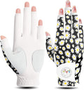 FINGER TEN Stylish Golf Gloves Women with Ball Marker 1 Pack for Left or Right Hand, Breathable Glove with Fashion Patterns for Ladies Right Left Handed Golfer