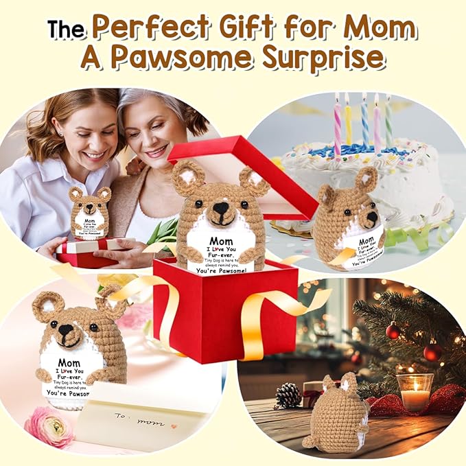 AICase Funny Dog Gifts for Mom from Daughter Son, Mothers Day Birthday I Love You Handmade Crochet Christmas Cute Small Things Stuff Presents for Women Corgi Lovers Easter Mama Mother in Law