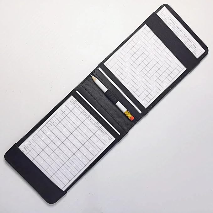 Golf Scorecard Holder & Yardage Book Cover – Premium Vegan Leather Golf Organizer, Slim Pocket Design with Elastic Strap for 4.5"x7" Cards, Bonus Pencil and Scorecards, for Golfers