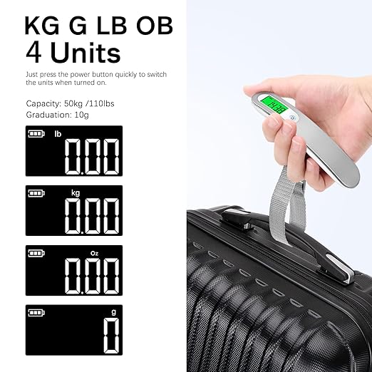 Rechargeable Luggage Scale with Strap & Type-C Port - Portable, Digital, High-Precision, and Ideal for Backpacks, Suitcases, and Carry-Ons - Up to 110lb/50kg Capacity -Strap