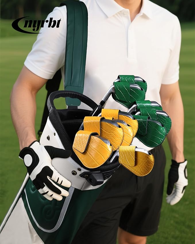 Magnetic Golf Iron Head Covers Set of 5 – Premium Crocodile-Embossed PU Leather Headcovers, Ventilation Design Keeps Clubs Dry | Easy On/Off, Fits All Irons | Unique Golf Gift for Men & Women