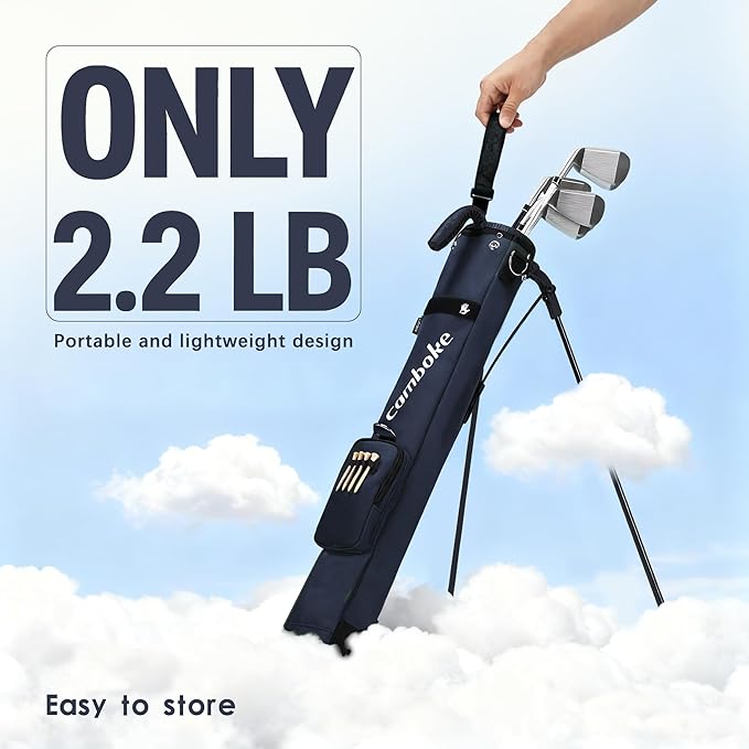 Lightweight Golf Stand Bag, Portable Golf Carry Bag with Stand, 2-Way Divider Practice Bag with Padded Strap, Compact Pencil Golf Bag for Driving Range, Par 3 & Short Rounds