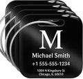 Stainless Luggage Tags for Suitcases 4 Pack: Metal Personalized Luggage Tags for Backpacks & Bags with Customizable Texts (Black)