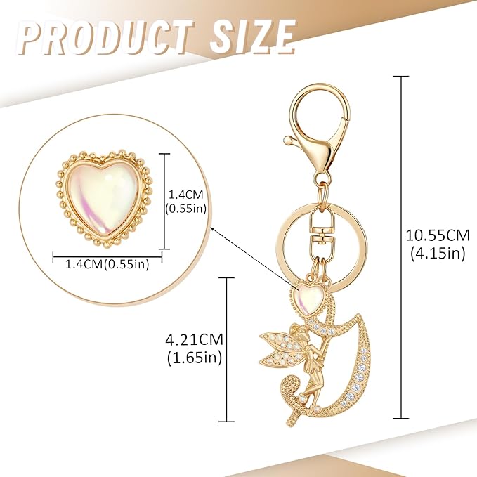 Gold Plated Alphabet Initial Letter Keyring Keychain for Women Girls Crystal Key Chains for Wallet Backpack Bag Charm