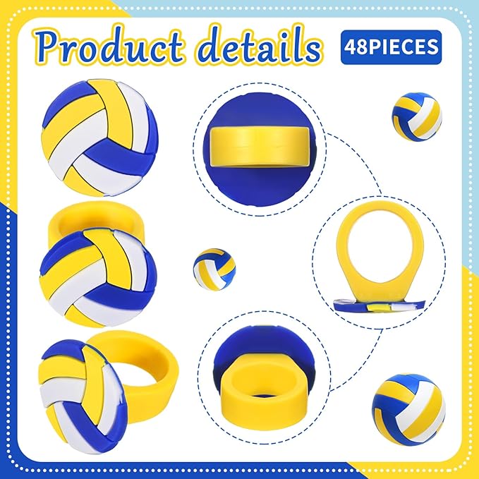 Honeydak 48 Pcs Volleyball Cupcake Rings Toppers Decoration Sport Ball Theme Cake Picks Volleyball Party Decoration Sport Cupcake Toppers for Birthday Party Cake Supplies