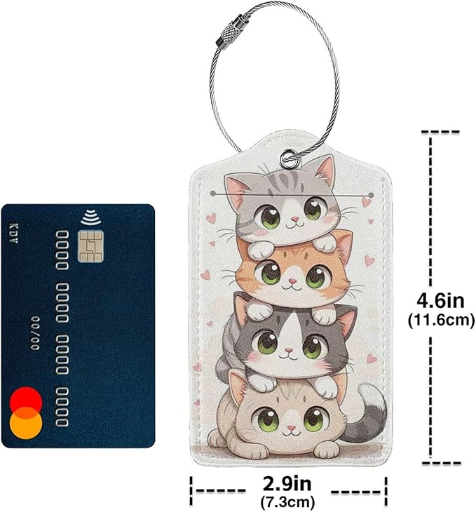 TSA Approved Luggage Tags for Suitcases Cute cat 2 Pack Funny Leather Carnival Cruise Airport Cute Travel Name Tags Golf Bag tag Ships Essentials Privacy Cover ID Label for Women Men