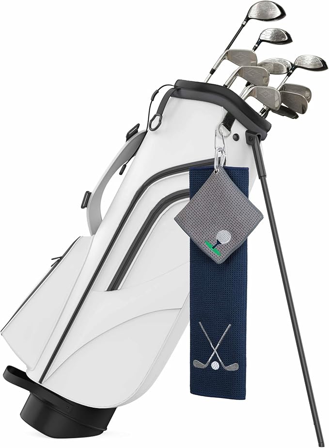 Embroidered Golf Towel Set – Custom Towels for Golf Bags & Carts – Golf Accessories & Gifts for Kids, Men, & Women – Microfiber Waffle and Ball Towels – Club Ball Design - 2-Pack