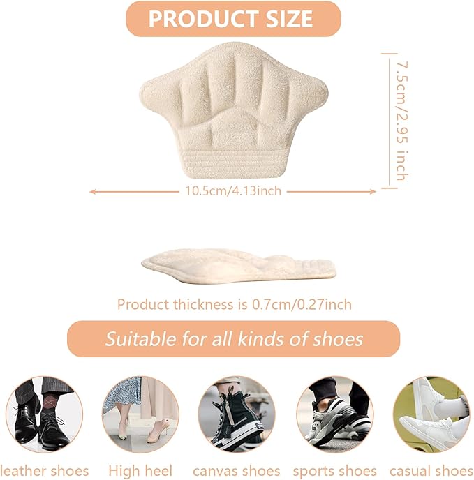 Reusable Heel Guards Liners for Loose Shoes & Too Big Boots - Self-Adhesive Heel Protector Pads (4 Black)