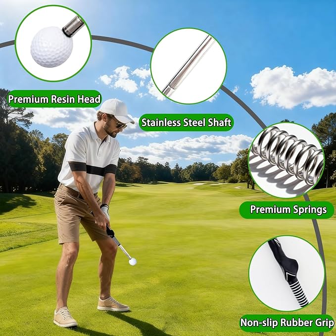 TRILVIX Retractable Golf Swing Training Aid, Portable Grip Trainer with Click Feedback for Right-Handed Golfers, Includes Arm Band, Strength & Tempo Trainer for Chipping, Indoor & Outdoor Practice