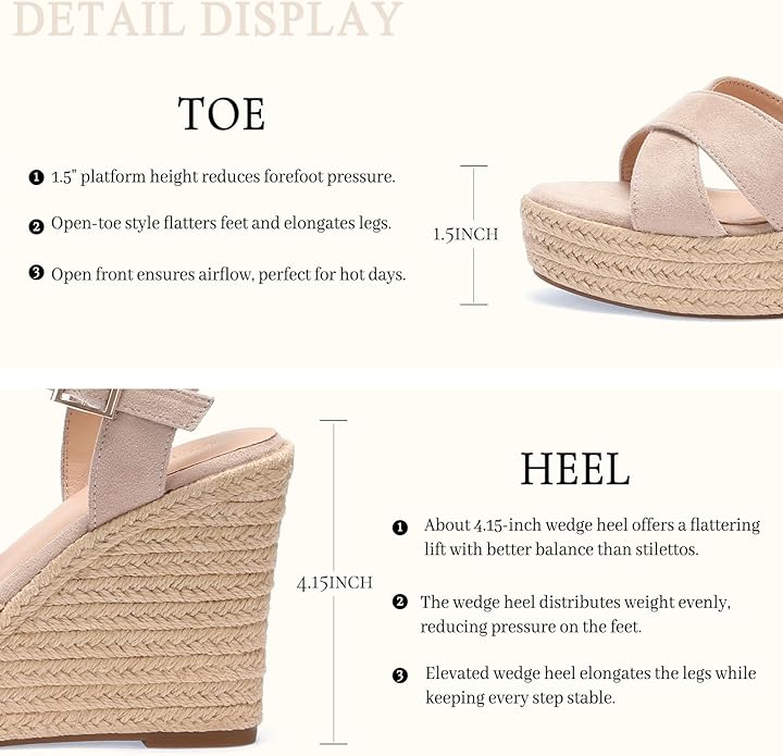 VICKI·VICKI Wedges for Women Platform Sandals Wedge Heels for Sandals Comfortable Summer Espadrille Shoes Ankle Strap&Open Toe