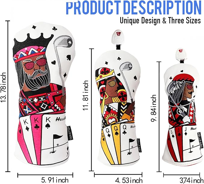 Golf Club Covers – Funny Poker Leather Driver Headcover, Fairway Wood & Hybrid, Cool Embroidered Golf Headcovers