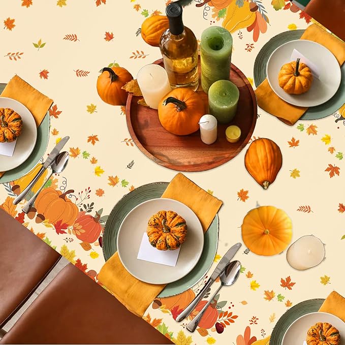 3 Pack Fall Pumpkin Tablecloth Thanksgiving Tablecloth Autumn Leaves Table Cover for Fall Thanksgiving Party Decorations, 54 x 108 Inch
